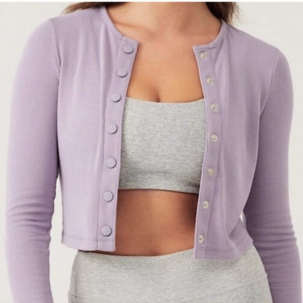 Outdoor Voices Earl Grey Lavender CozyRib Cropped Cardigan Size XS NWT